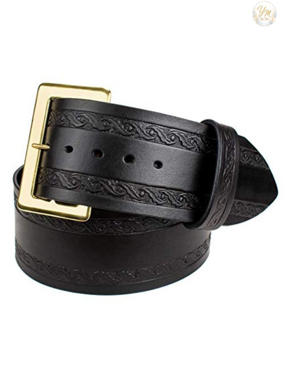 Genuine Leather Santa Costume Belt Holly Leaf Embossed Brass Buckle